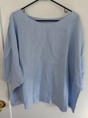 Pure Jill blue 100% Linen blouse 2X